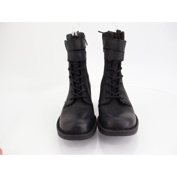 Born Camryn Black Leather Side Zip Lace Up Buckle Boot Women 5.5 Combat Bootie - Picture 2 of 10